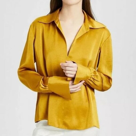 Theory Satin Wide Collar Blouse - Picture 1 of 8